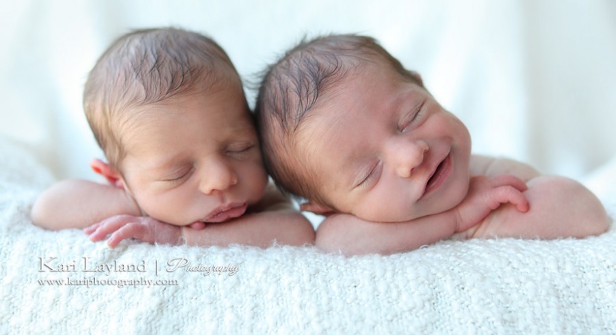 Newborn twin photography smiling baby